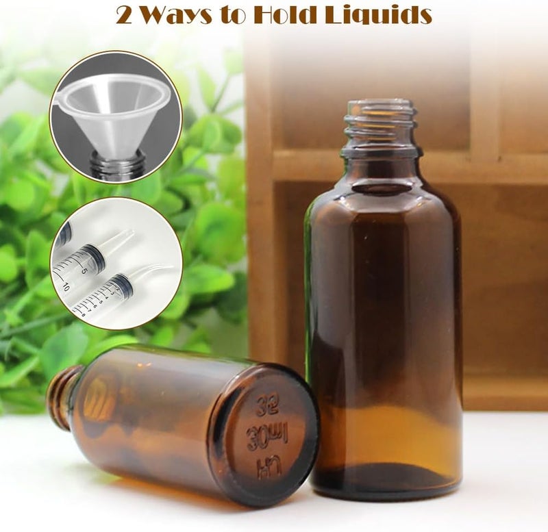 SYBL 6Pcs Amber Glass Essential Oil Bottles with Orifice Reducer and Black Cap Empty Cosmetic Perfume Aromatherapy Storage Container Vial Pots Portable Refillable size 30ml/1oz - Image 5