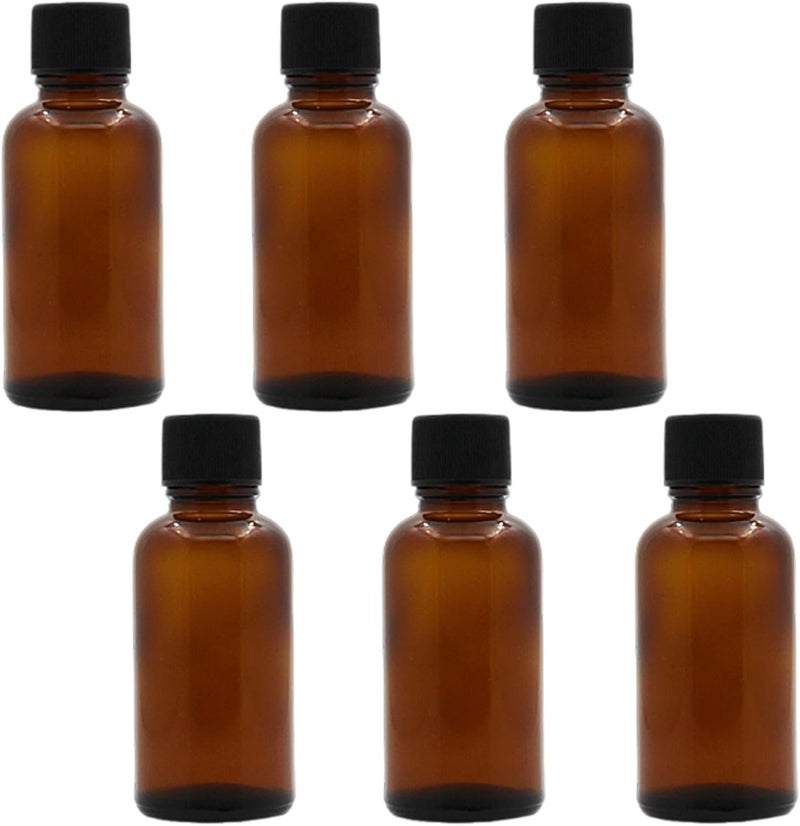 SYBL 6Pcs Amber Glass Essential Oil Bottles with Orifice Reducer and Black Cap Empty Cosmetic Perfume Aromatherapy Storage Container Vial Pots Portable Refillable size 30ml/1oz - Image 1