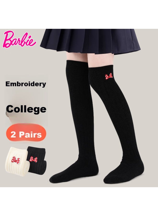 Barbie Babi Children's Mid-calf Socks, Over-knee Girls' Socks, Spring And Autumn Girls' High Socks, Student Versatile Long Socks, White + Black - Image 2