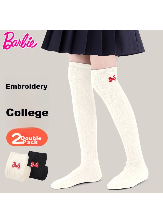 Barbie Babi Children's Mid-calf Socks, Over-knee Girls' Socks, Spring And Autumn Girls' High Socks, Student Versatile Long Socks, White + Black - Image 1