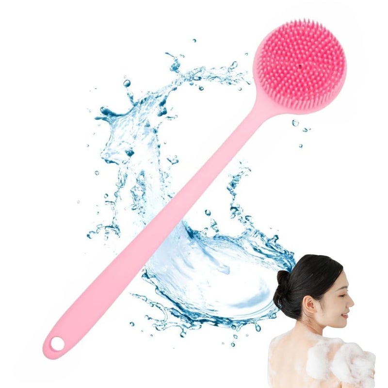 Bindian Silicone Back Scrubber, Long Handle Body Brush, Soft Exfoliating Bath Brush, For Men & Women (Pink, 38 CM) - Image 2