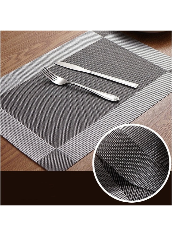 WAOKN 4Pieces Of PVC Woven Table Mat Table Cloth Coasters Rectangular Non-Slip Thermal Insulation Mat Simple Stripe Design Washable Durable Placemats for Kitchen Dining Table 30x45cm(Grey)  - Image 1