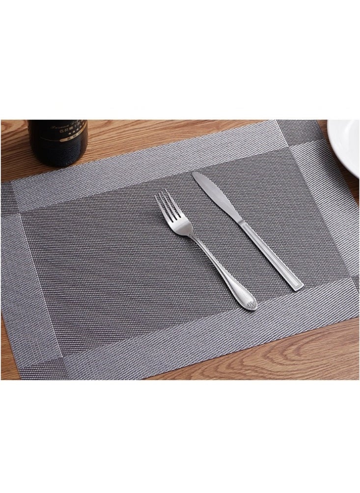 WAOKN 4Pieces Of PVC Woven Table Mat Table Cloth Coasters Rectangular Non-Slip Thermal Insulation Mat Simple Stripe Design Washable Durable Placemats for Kitchen Dining Table 30x45cm(Grey)  - Image 2