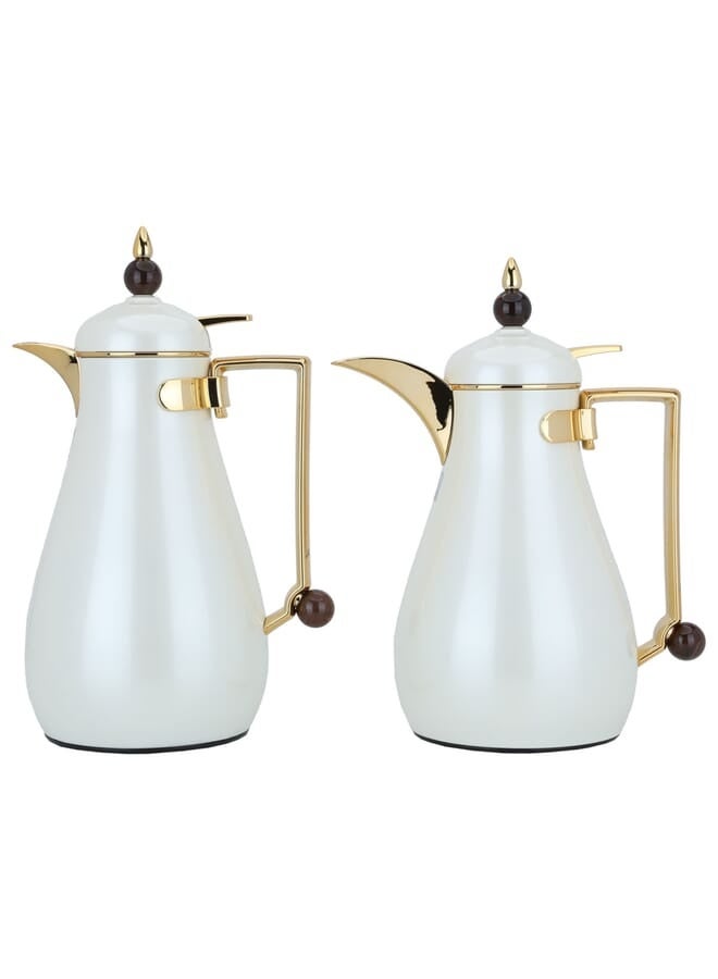 السيف غاليري طقم ترامس كريستال السيف غاليري، 1/0.7 لتر، طوفرية، حافظة داخلية زجاج حراري، هيكل خارجي استيل - لؤلؤي - Image 1