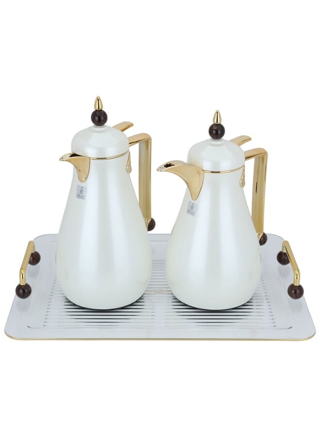 السيف غاليري طقم ترامس كريستال السيف غاليري، 1/0.7 لتر، طوفرية، حافظة داخلية زجاج حراري، هيكل خارجي استيل - لؤلؤي - Image 2