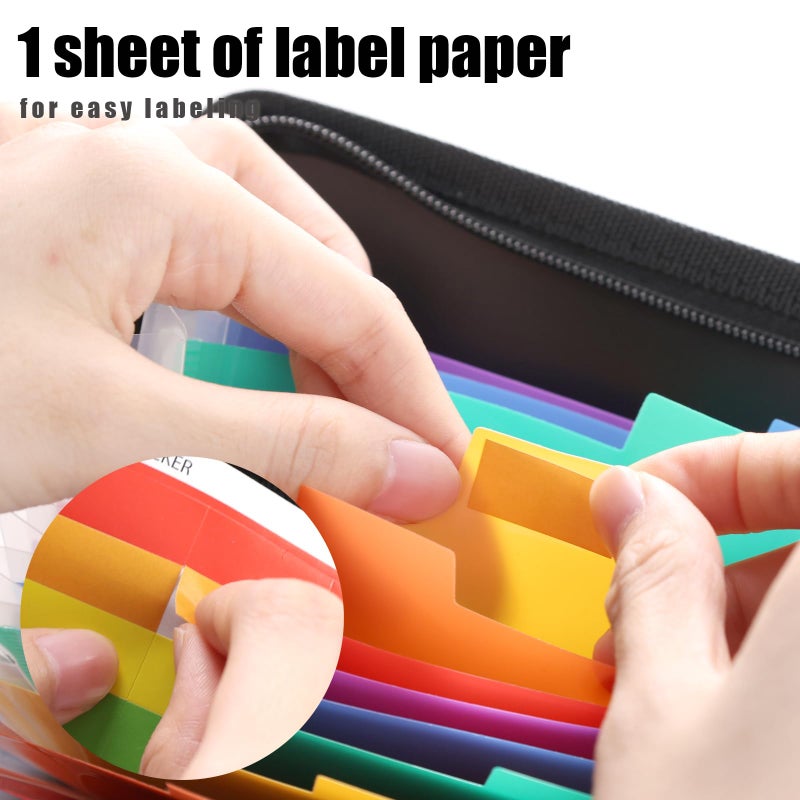 Koogel Expanding File Folder, 13 Pockets Small Accordion File Holder Organizer with Labels for Receipt Cards, Document, Zipper Closure, Bill Business, Coupons Storage, Classroom, 8.3X5.1 Inches, Black - Image 4