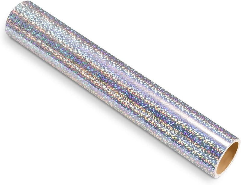 TECKWRAP Sparkle Holographic Silver Vinyl Glitter Permanent Chrome Adhesive Vinyl 1ft x 5ft - Image 1