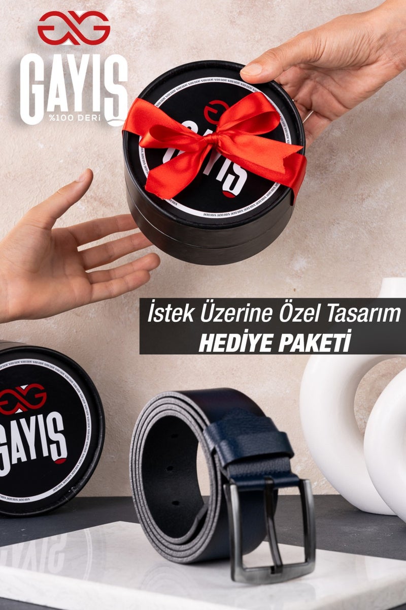 Gayış Special Oval Boxed Buffalo Leather Men's Jeans Trouser Belt Gift Dowry Belt - Image 3