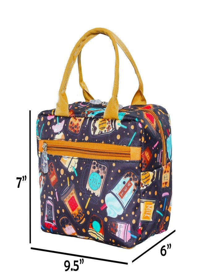Echo Boomers Coffe Tea Printed Insulated Lunch Bag, Tiffin and Food Storage Bag for Work, Students, Office, Picnic, College & School with Multiple Zipper Pockets (Purple) - Image 4