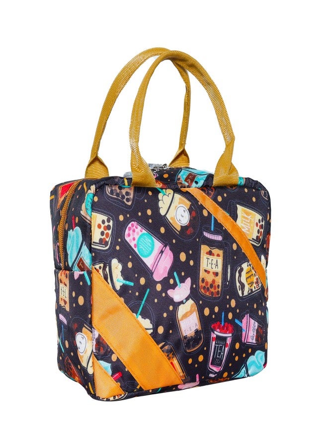 Echo Boomers Coffe Tea Printed Insulated Lunch Bag, Tiffin and Food Storage Bag for Work, Students, Office, Picnic, College & School with Multiple Zipper Pockets (Purple) - Image 5