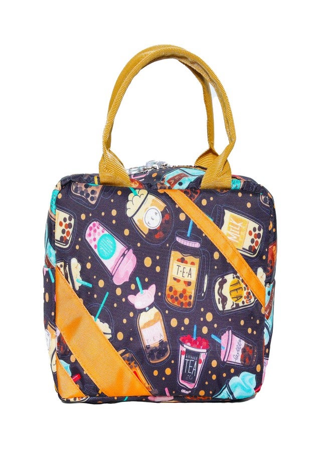 Echo Boomers Coffe Tea Printed Insulated Lunch Bag, Tiffin and Food Storage Bag for Work, Students, Office, Picnic, College & School with Multiple Zipper Pockets (Purple) - Image 1