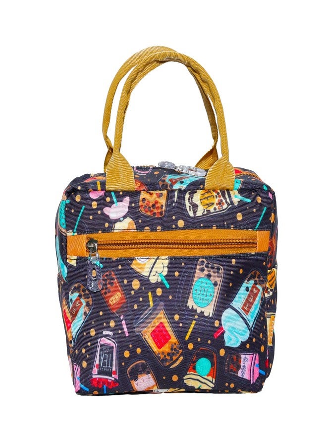 Echo Boomers Coffe Tea Printed Insulated Lunch Bag, Tiffin and Food Storage Bag for Work, Students, Office, Picnic, College & School with Multiple Zipper Pockets (Purple) - Image 2