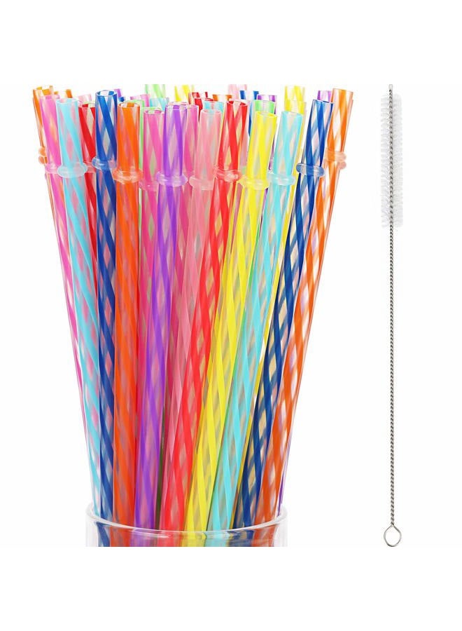 Jovitec 50 Pieces Reusable Drinking Straw Thick Plastic Straws with Cleaning Brush Straw Cleaner (11 Inch, Multi Color 2) - Image 1
