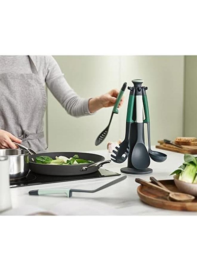 Joseph Joseph Elevate Kitchen Tools And Gadgets Carousel 6 Piece Utensil Set With Rotating Stand Ergonomic Silicone Handles Non Stick Head Sage Green  - Image 2