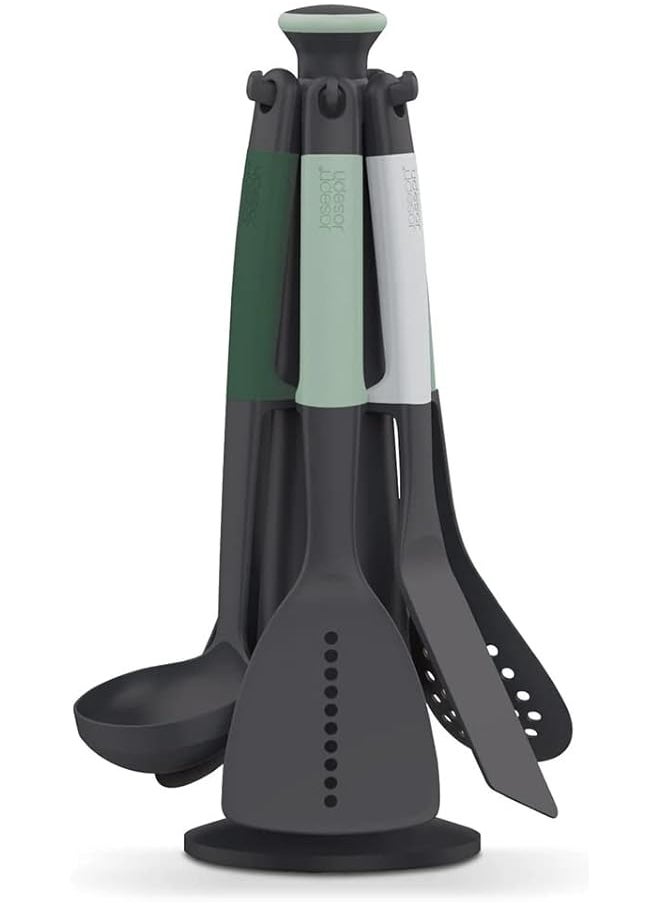 Joseph Joseph Elevate Kitchen Tools And Gadgets Carousel 6 Piece Utensil Set With Rotating Stand Ergonomic Silicone Handles Non Stick Head Sage Green  - Image 1