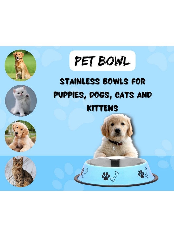 وعاء طعام/ماء من الفولاذ المقاوم للصدأ مطبوع عليه عظمة مخلب للكلاب والقطط وأي حيوانات أليفة - 700 مل، متوسط (أزرق سماوي) I وعاء طعام/ماء بقاعدة مطاطية غير قابلة للانزلاق I غير سام وآمن بنسبة 100% للحيوانات الأليفة - Image 5