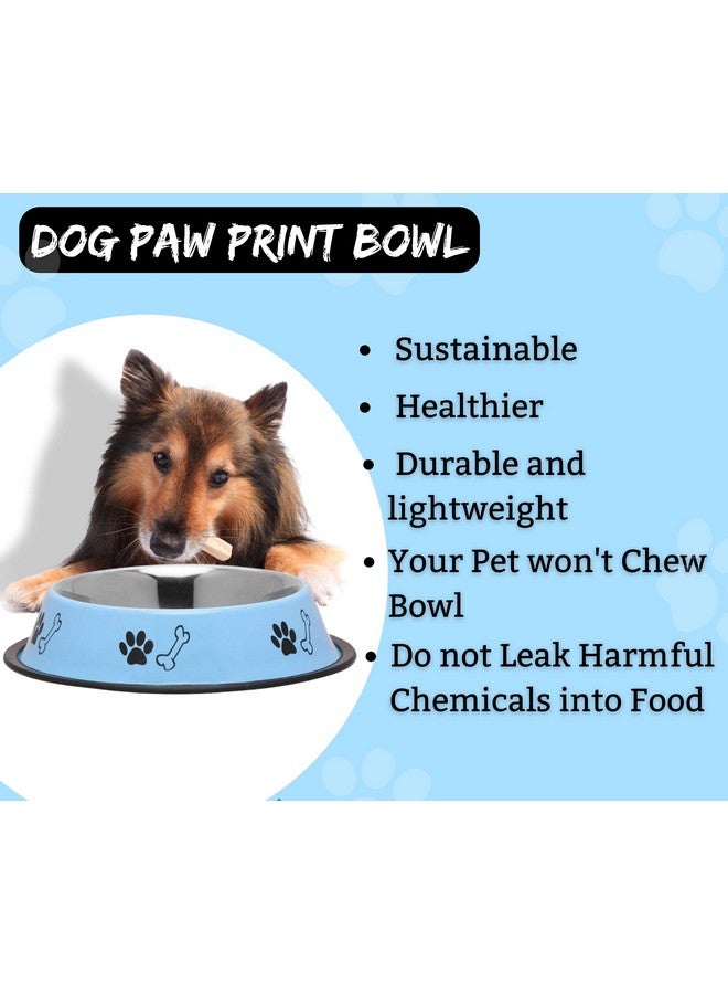 وعاء طعام/ماء من الفولاذ المقاوم للصدأ مطبوع عليه عظمة مخلب للكلاب والقطط وأي حيوانات أليفة - 700 مل، متوسط (أزرق سماوي) I وعاء طعام/ماء بقاعدة مطاطية غير قابلة للانزلاق I غير سام وآمن بنسبة 100% للحيوانات الأليفة - Image 3