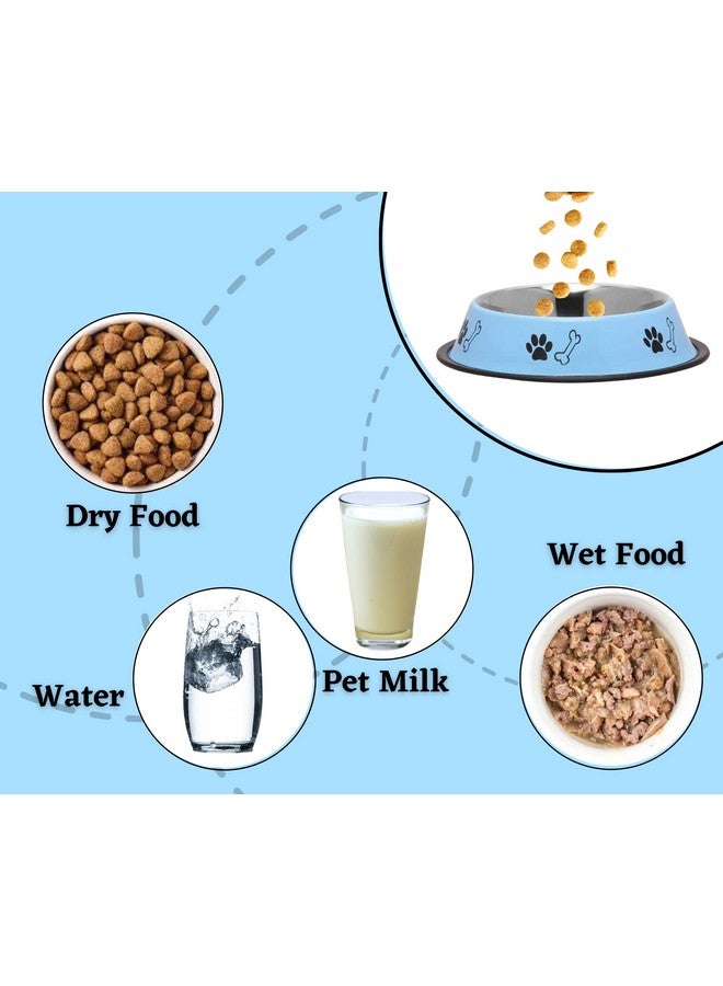 وعاء طعام/ماء من الفولاذ المقاوم للصدأ مطبوع عليه عظمة مخلب للكلاب والقطط وأي حيوانات أليفة - 700 مل، متوسط (أزرق سماوي) I وعاء طعام/ماء بقاعدة مطاطية غير قابلة للانزلاق I غير سام وآمن بنسبة 100% للحيوانات الأليفة - Image 4