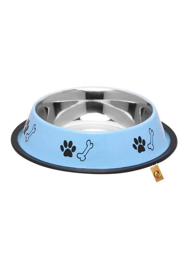 وعاء طعام/ماء من الفولاذ المقاوم للصدأ مطبوع عليه عظمة مخلب للكلاب والقطط وأي حيوانات أليفة - 700 مل، متوسط (أزرق سماوي) I وعاء طعام/ماء بقاعدة مطاطية غير قابلة للانزلاق I غير سام وآمن بنسبة 100% للحيوانات الأليفة - Image 1