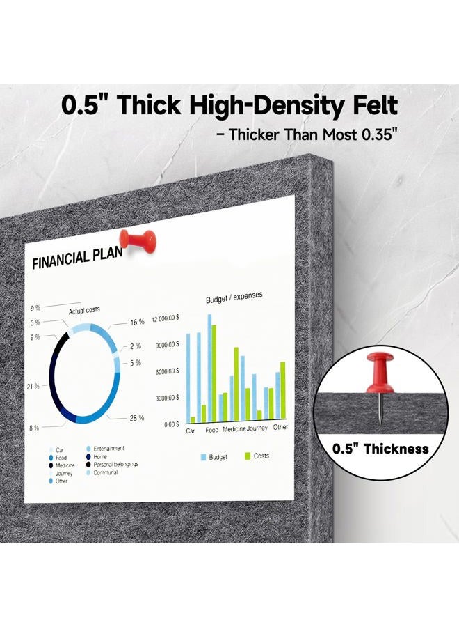 ANLIOTE 6 Pack Felt Bulletin Cork Board Tiles for Wall, 1/2" Thick Self Adhesive Pinboard Squares with 60 Pushpins, Felt Panels Wall Organizer for Photos, Pictures, Memos (11.8"x11.8"- Dark Grey) - Image 2