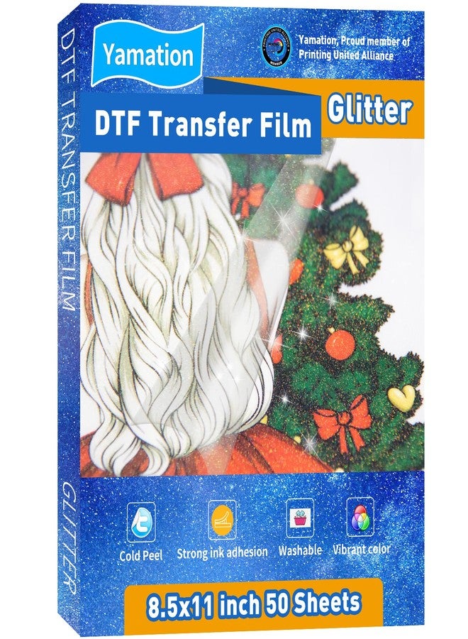Yamation DTF Glitter Transfer Film: 8.5x11 Inch 50 Sheets PET Paper Glossy Clear Cold Peel Direct to Film Transfer Film for Tshirt - Image 1
