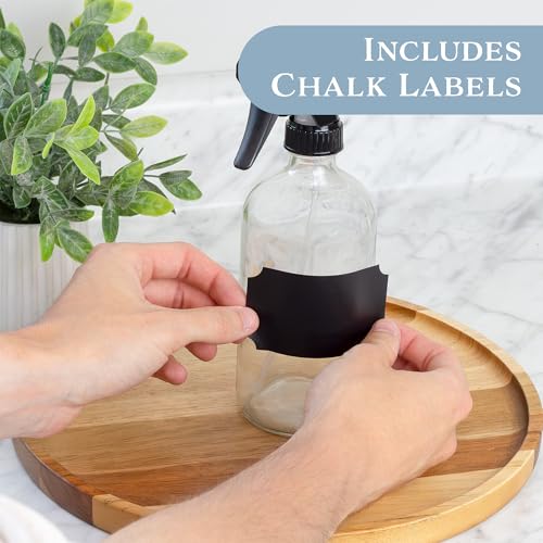 Cornucopia Brands 16oz Clear Glass Spray Bottles w/Chalk Labels (Pack of 2) Boston Round Bottles with 3-Setting Adjustable Heavy Duty Sprayers - Image 3