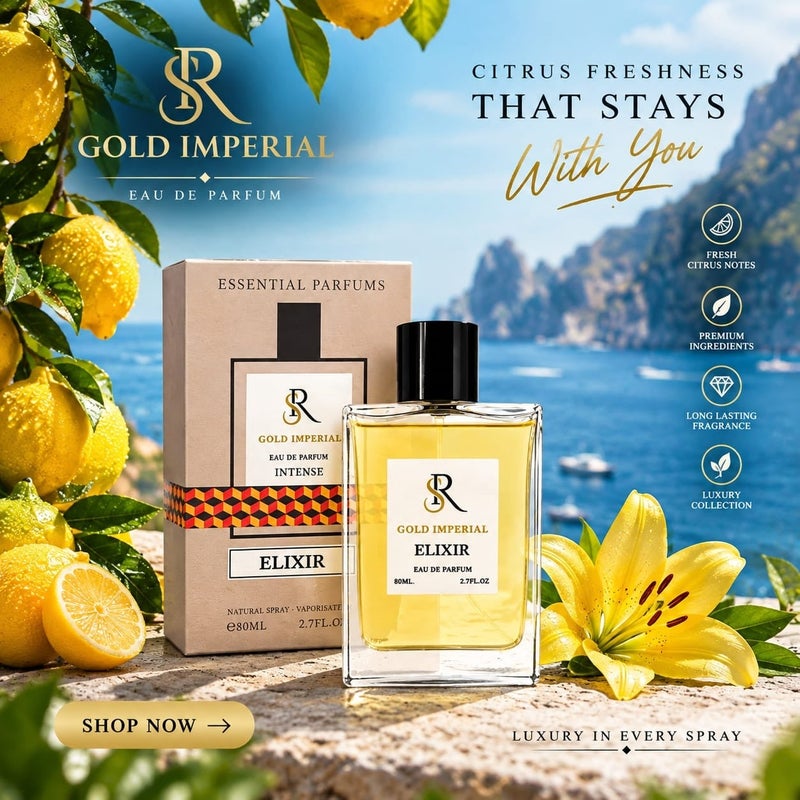 IMPERIAL Gold Imperial Elixir Eau de Parfum , 80ml - Citrus & Vanilla Scent - Image 1