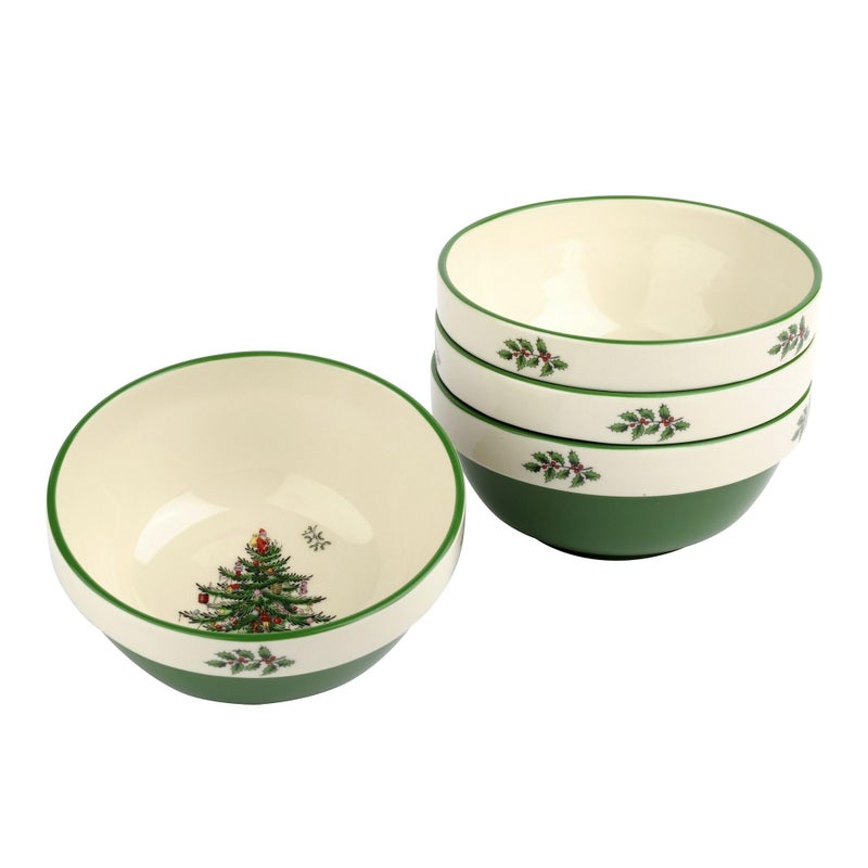 سبود Spode Christmas Tree Collection Bowls - أواني عطلات عطلات من السيراميك 5.5 بوصة - مجموعة من 4 أوعية لسلطة فاكهة الحبوب الحلوى - غسالة الصحون في الميكروويف والفريزر آمنة - Image 1