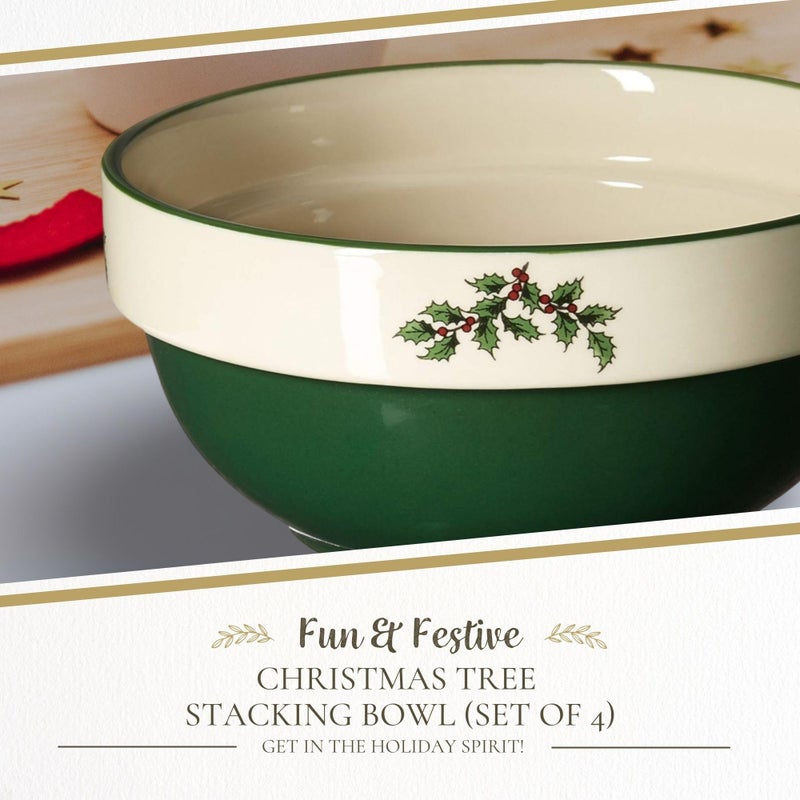 سبود Spode Christmas Tree Collection Bowls - أواني عطلات عطلات من السيراميك 5.5 بوصة - مجموعة من 4 أوعية لسلطة فاكهة الحبوب الحلوى - غسالة الصحون في الميكروويف والفريزر آمنة - Image 2