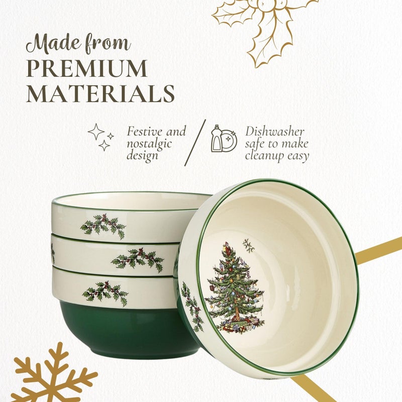 سبود Spode Christmas Tree Collection Bowls - أواني عطلات عطلات من السيراميك 5.5 بوصة - مجموعة من 4 أوعية لسلطة فاكهة الحبوب الحلوى - غسالة الصحون في الميكروويف والفريزر آمنة - Image 4