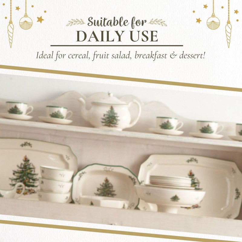 سبود Spode Christmas Tree Collection Bowls - أواني عطلات عطلات من السيراميك 5.5 بوصة - مجموعة من 4 أوعية لسلطة فاكهة الحبوب الحلوى - غسالة الصحون في الميكروويف والفريزر آمنة - Image 5