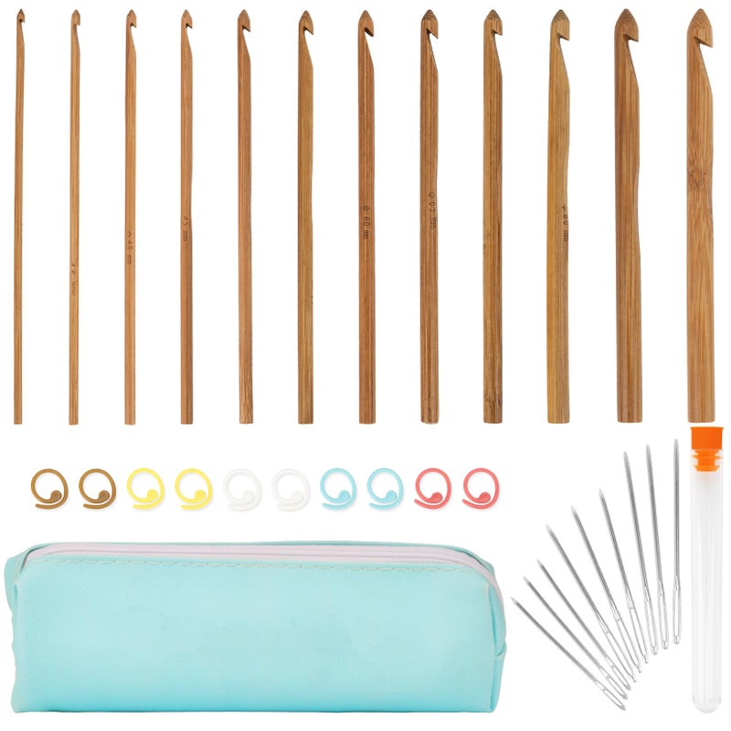 RAINFLOW 32 Pcs Bamboo Crochet Hooks Set - Crochet Hook Set Knitting Needles Kit,Including 12 Sizes 3mm-12mm Ergonomic Crocheting Hooks Knitting Accessories with Case for DIY Craft Beginners - Image 1