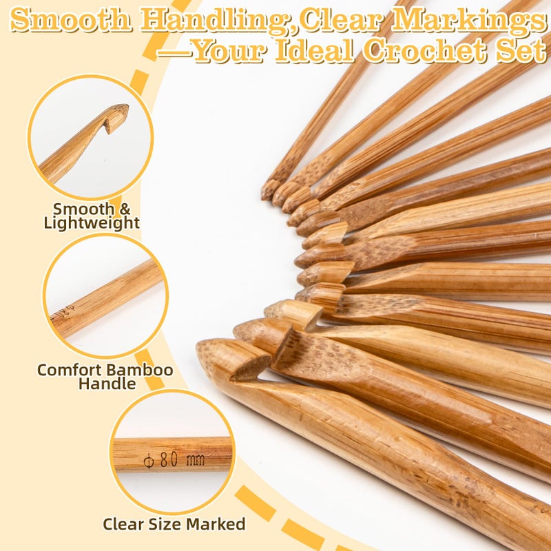 RAINFLOW 32 Pcs Bamboo Crochet Hooks Set - Crochet Hook Set Knitting Needles Kit,Including 12 Sizes 3mm-12mm Ergonomic Crocheting Hooks Knitting Accessories with Case for DIY Craft Beginners - Image 3