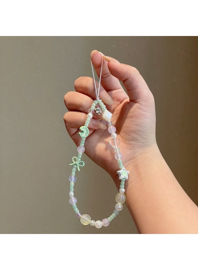 NIBEMINENT Phone Charm/ Chain Strap for Women Girls, Green Moon Bow Cell Phone Case Lanyard Wrist Strap - Image 1