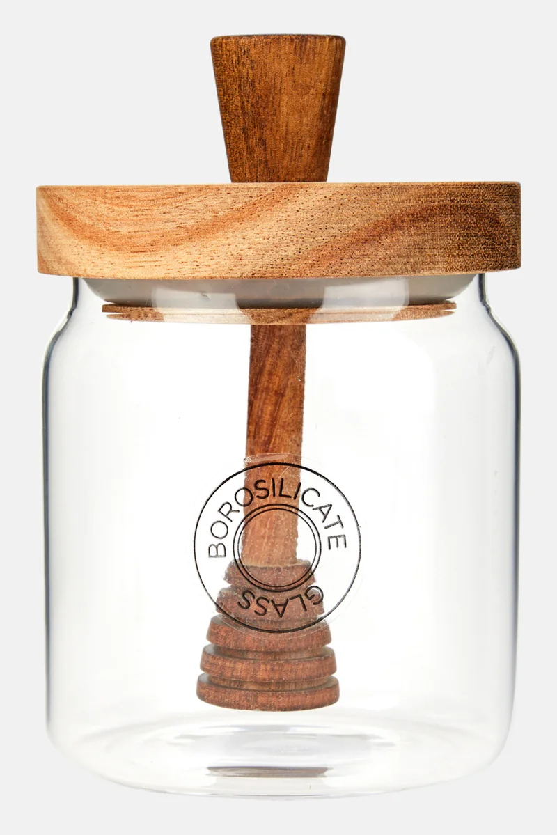 Glass Honey Jar With Bamboo Lid 450 ml, Transparent/Brown