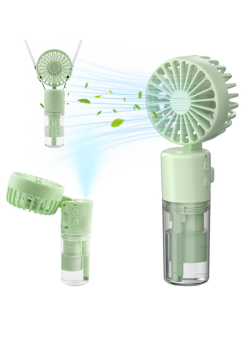 سيوسي مروحة محمولة مع رذاذ رذاذ الماء، مروحة صغيرة محمولة، مروحة رقبة ومكتب بـ 4 سرعات، 1500 مللي أمبير، زجاجة مياه 55 مل، مثالية للمنزل والمكتب والسفر والنساء باللون الأخضر - Image 1