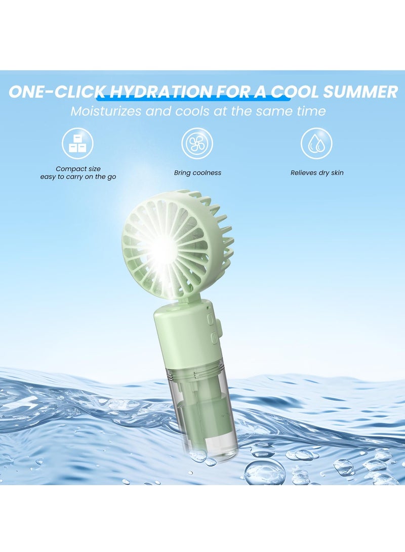 سيوسي مروحة محمولة مع رذاذ رذاذ الماء، مروحة صغيرة محمولة، مروحة رقبة ومكتب بـ 4 سرعات، 1500 مللي أمبير، زجاجة مياه 55 مل، مثالية للمنزل والمكتب والسفر والنساء باللون الأخضر - Image 3