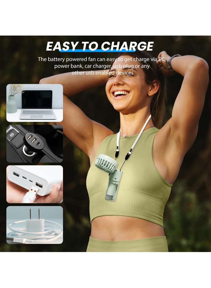 سيوسي مروحة محمولة مع رذاذ رذاذ الماء، مروحة صغيرة محمولة، مروحة رقبة ومكتب بـ 4 سرعات، 1500 مللي أمبير، زجاجة مياه 55 مل، مثالية للمنزل والمكتب والسفر والنساء باللون الأخضر - Image 4