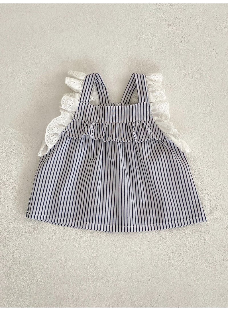 Bafanou Bafanou Summer Baby Girls Sleeveless Striped Top Solid Color Shorts 2 Pcs Set Toddler Girls Clothing Suit  - Image 4
