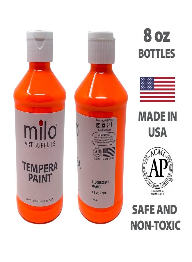 milo Fluorescent Neon Washable Paint for Kids | 8 oz Bottles 8 Colors | Made in the USA | Glows UV in Black Light | Safe & Non-Toxic Tempera Paint for Art & Craft, Poster, Window, for Children, Toddler, Classroom, School - Image 3