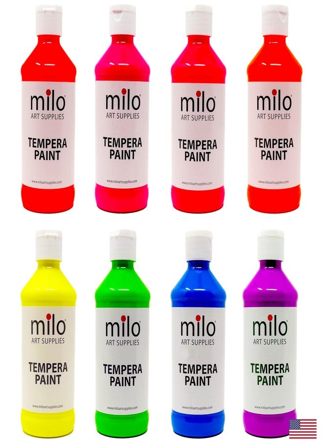 milo Fluorescent Neon Washable Paint for Kids | 8 oz Bottles 8 Colors | Made in the USA | Glows UV in Black Light | Safe & Non-Toxic Tempera Paint for Art & Craft, Poster, Window, for Children, Toddler, Classroom, School - Image 1