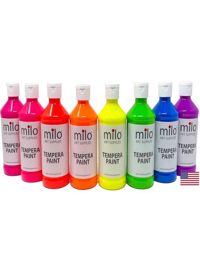 milo Fluorescent Neon Washable Paint for Kids | 8 oz Bottles 8 Colors | Made in the USA | Glows UV in Black Light | Safe & Non-Toxic Tempera Paint for Art & Craft, Poster, Window, for Children, Toddler, Classroom, School - Image 2