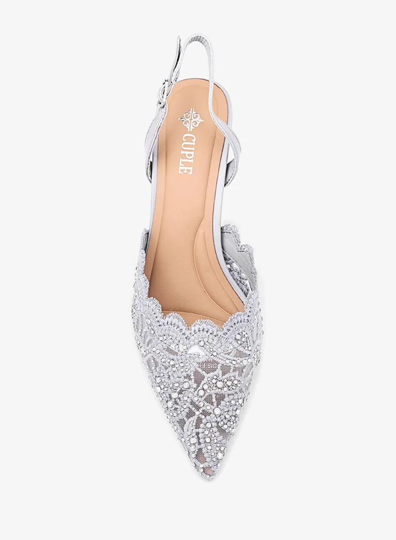 Cuple Grey Women Pointed Toe Slingback Heels for Women | Best Price UAE