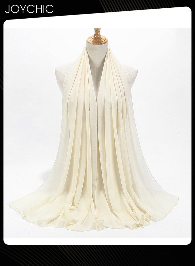 Joychic غطاء رأس إسلامي طويل من الشيفون اللؤلؤي للسيدات، بلون ذهبي سادة، قابل للارتداء، ملابس تقليدية، حجاب لجميع المواسم، مقاس واحد - Image 2