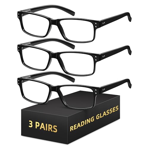 resjok 3Pairs Reading Glasses Men - Blue Light Blocking with Spring Hinge Square Readers for Men Women Anti Eyestrain (Black, 2.5x) - Image 1