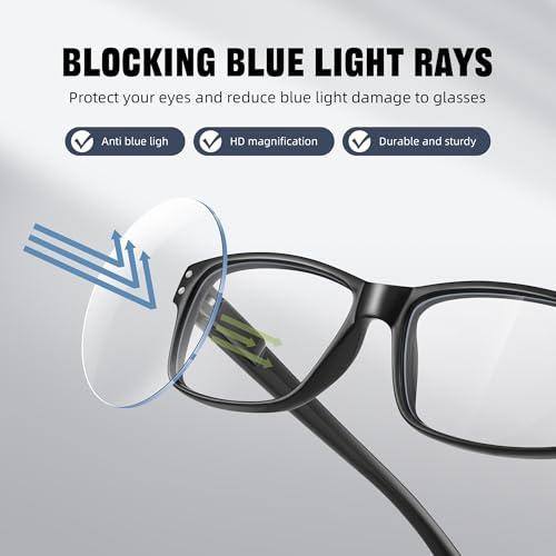 resjok 3Pairs Reading Glasses Men - Blue Light Blocking with Spring Hinge Square Readers for Men Women Anti Eyestrain (Black, 2.5x) - Image 5