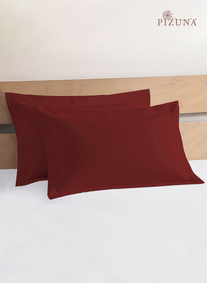 PIZUNA Pure 100% Cotton King Size Pillow Case 50x90 cm Rio Red, 400 Thread Count Soft Luxurious Long Staple Cotton Sateen Weave Pillow Cover With 5 cm Hem (Cooling Pillowcase - 2 PC) - Image 1