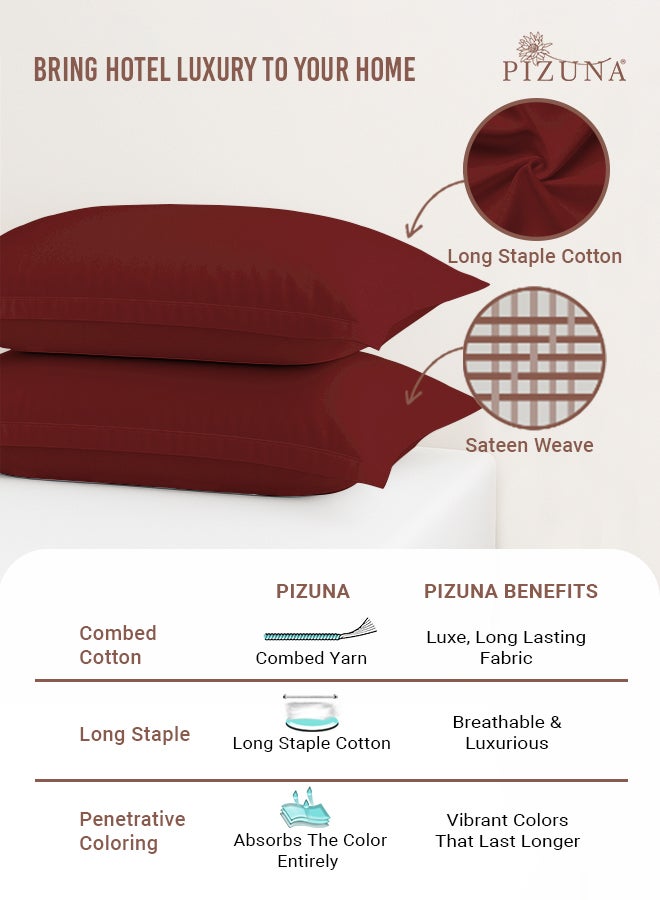 PIZUNA Pure 100% Cotton King Size Pillow Case 50x90 cm Rio Red, 400 Thread Count Soft Luxurious Long Staple Cotton Sateen Weave Pillow Cover With 5 cm Hem (Cooling Pillowcase - 2 PC) - Image 2