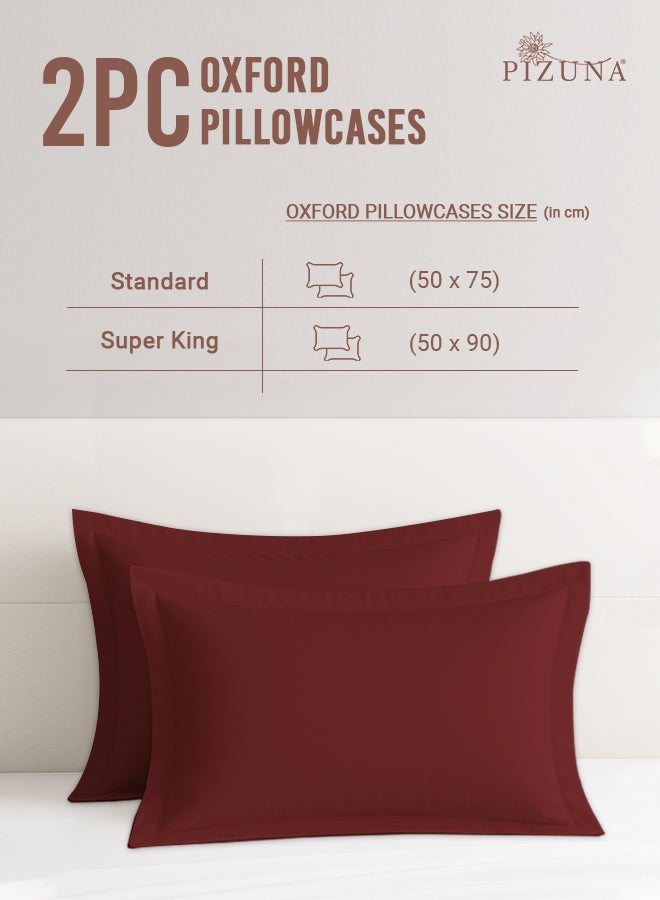 PIZUNA Pure 100% Cotton King Size Pillow Case 50x90 cm Rio Red, 400 Thread Count Soft Luxurious Long Staple Cotton Sateen Weave Pillow Cover With 5 cm Hem (Cooling Pillowcase - 2 PC) - Image 3