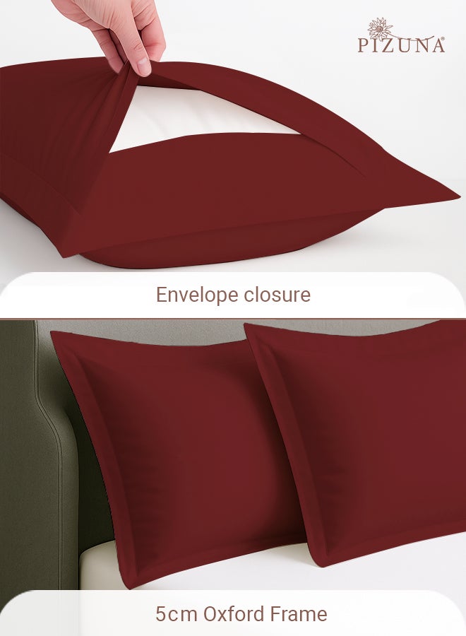 PIZUNA Pure 100% Cotton King Size Pillow Case 50x90 cm Rio Red, 400 Thread Count Soft Luxurious Long Staple Cotton Sateen Weave Pillow Cover With 5 cm Hem (Cooling Pillowcase - 2 PC) - Image 4